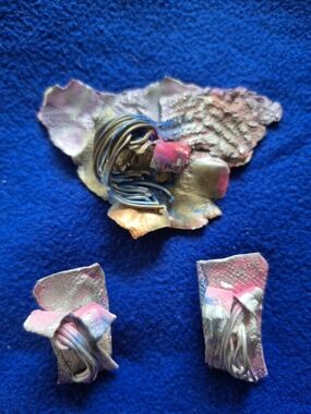 Vintage Lacombe Brooch And Earrings Set in Pink, Purple Gold & Blue